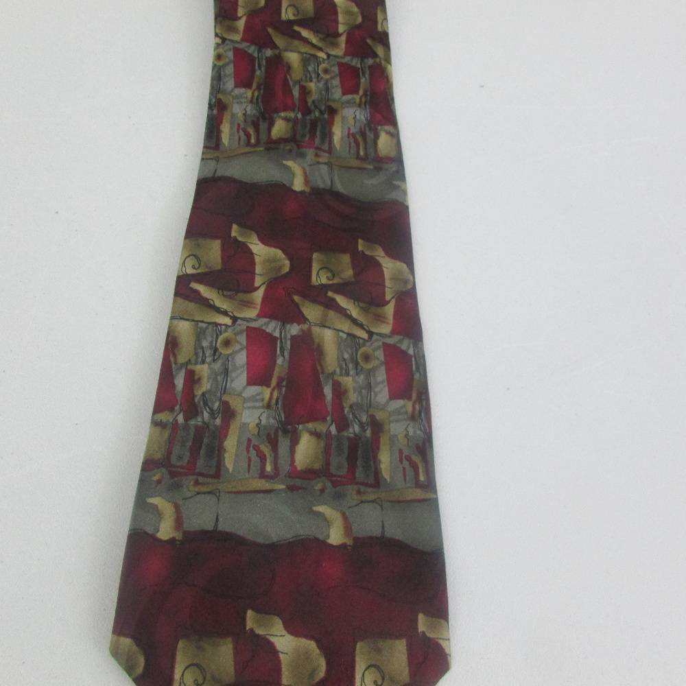 Stonehenge Silk Tie Burgundy with Gray and Gold